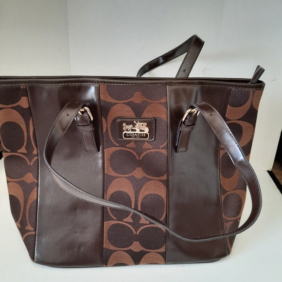 Handbags - Coach Brown Gorgeous Fabric & Leather Tote Bag